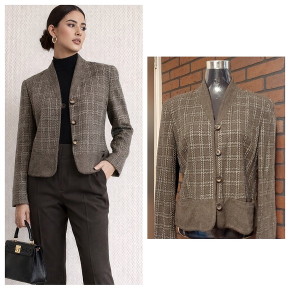 Simon Chang Jackets & Blazers - Plaid Wool Blazer Size 8 Dark Academia Preppy Vintage Tailored Jacket
